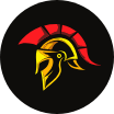 logo of the Spartan Workout application, a spartan warrior helmet with red and yellow colors, on a black background
